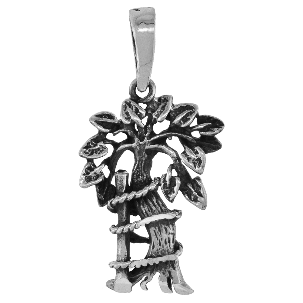 SMALL 3/4 INCH STERLING SILVER SYMBOL OF ORTHOPEDICS TREE OF ANDRY PENDANT FOR WOMEN DIAMOND-CUT OXIDIZED FINISH NO CHAIN (NO CHAIN)