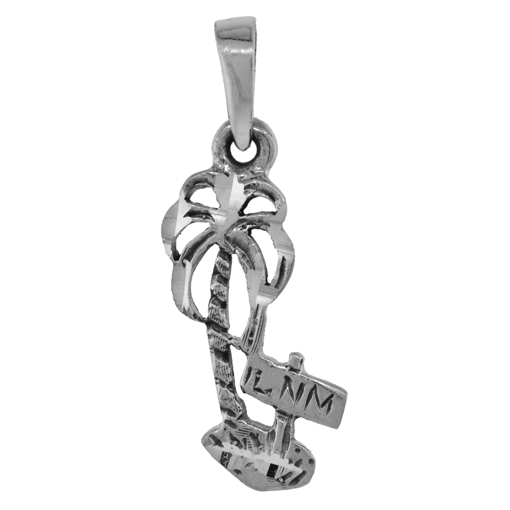 Small 3/4 inch Sterling Silver Palm Tree Necklace for Women Diamond-Cut Oxidized finish available with or without chain