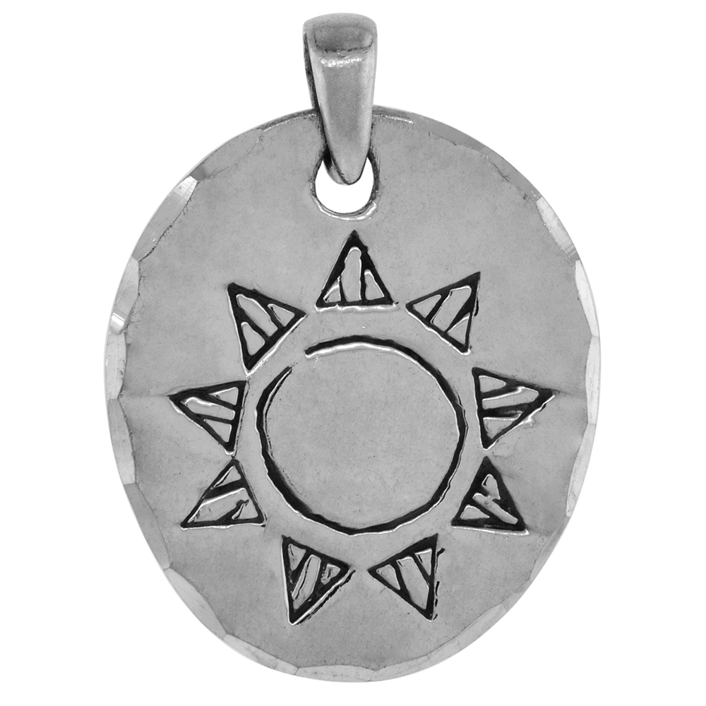 1 1/8 inch Sterling Silver Native American style Sun Symbol Necklace Diamond-Cut Oxidized finish available with or without chain
