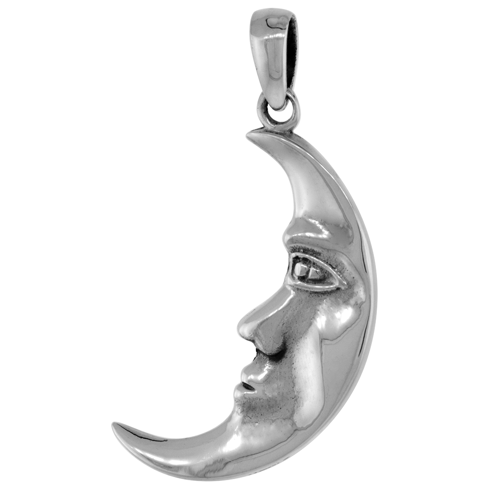 1 1/4 INCH STERLING SILVER MAN IN THE MOON PENDANT DIAMOND-CUT OXIDIZED FINISH NO CHAIN (NO CHAIN)