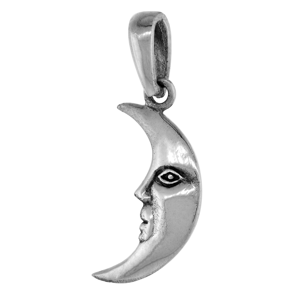 Small 3/4 inch Sterling Silver Man in the Moon Necklace for Women Diamond-Cut Oxidized finish available with or without chain