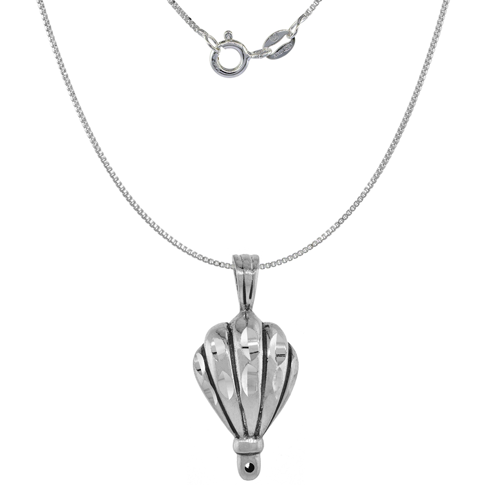 1 1/16 INCH STERLING SILVER CLAMSHELL HOT AIR BALLOON PENDANT DIAMOND-CUT OXIDIZED FINISH NO CHAIN (NO CHAIN)