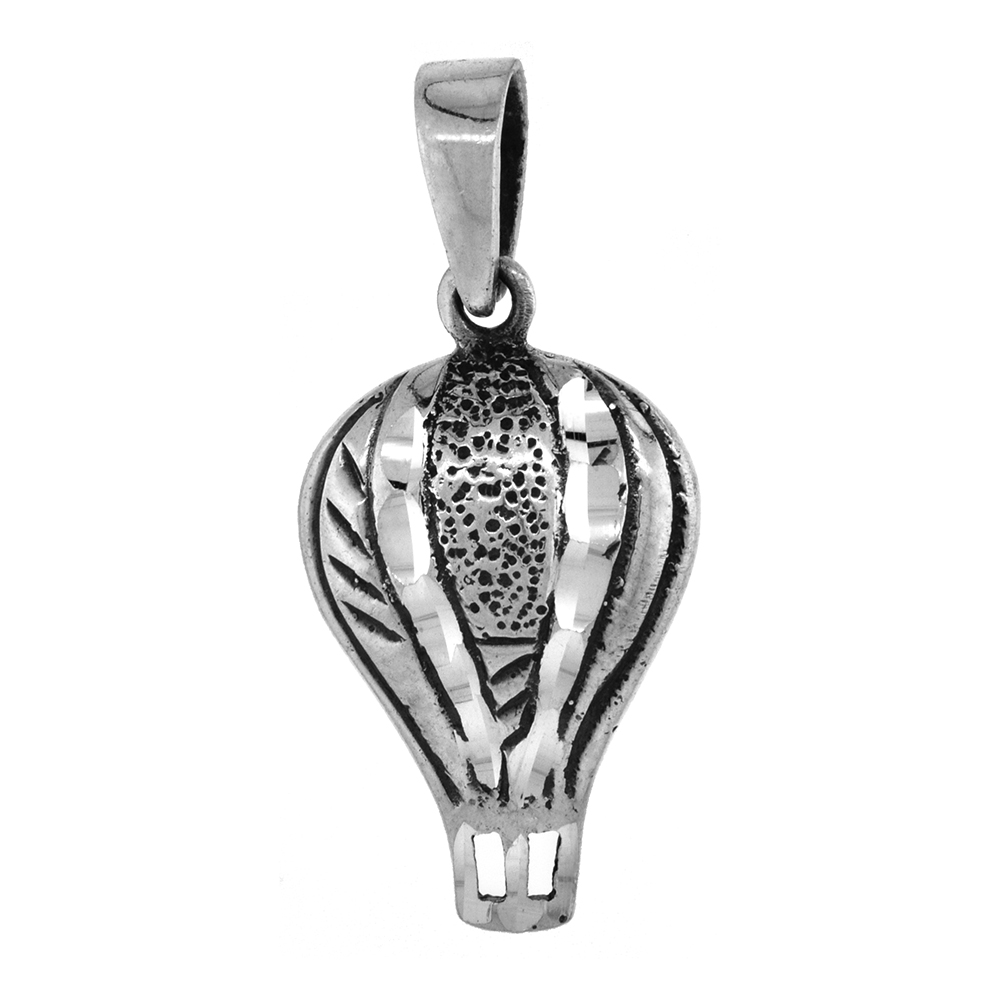 1 1/4 INCH STERLING SILVER HOT AIR BALLOON PENDANT DIAMOND-CUT OXIDIZED FINISH NO CHAIN (NO CHAIN)