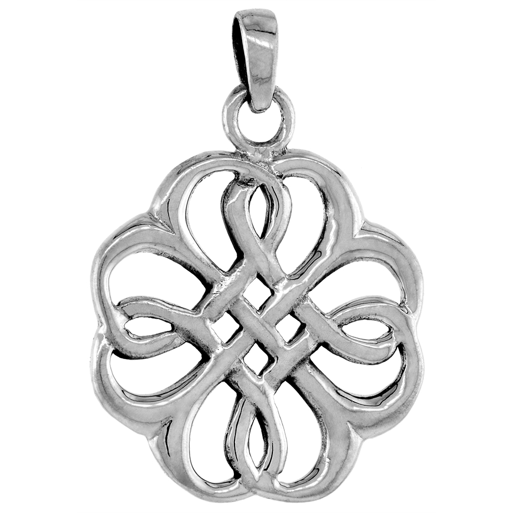 1 3/8 INCH STERLING SILVER QUATERNARY CELTIC KNOT PENDANT DIAMOND-CUT OXIDIZED FINISH NO CHAIN
