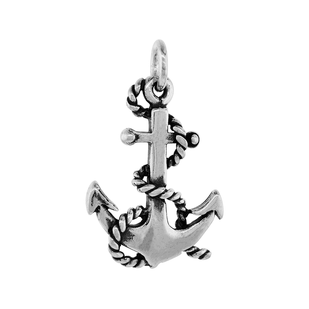 Small7/8 inch Sterling Silver Anchor Necklace Diamond-Cut Oxidized finish available with or without chain