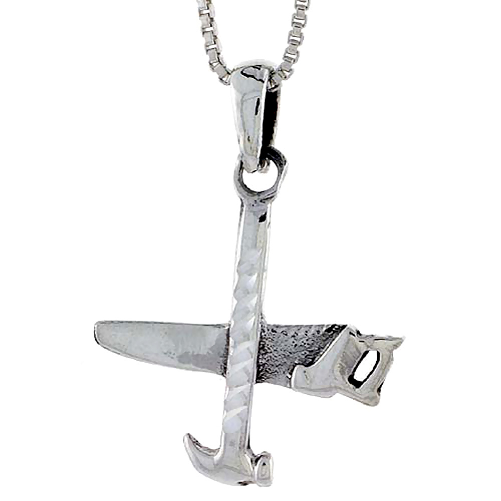STERLING SILVER HAMMER AND SAW PENDANT 1 1/16 INCH TALL