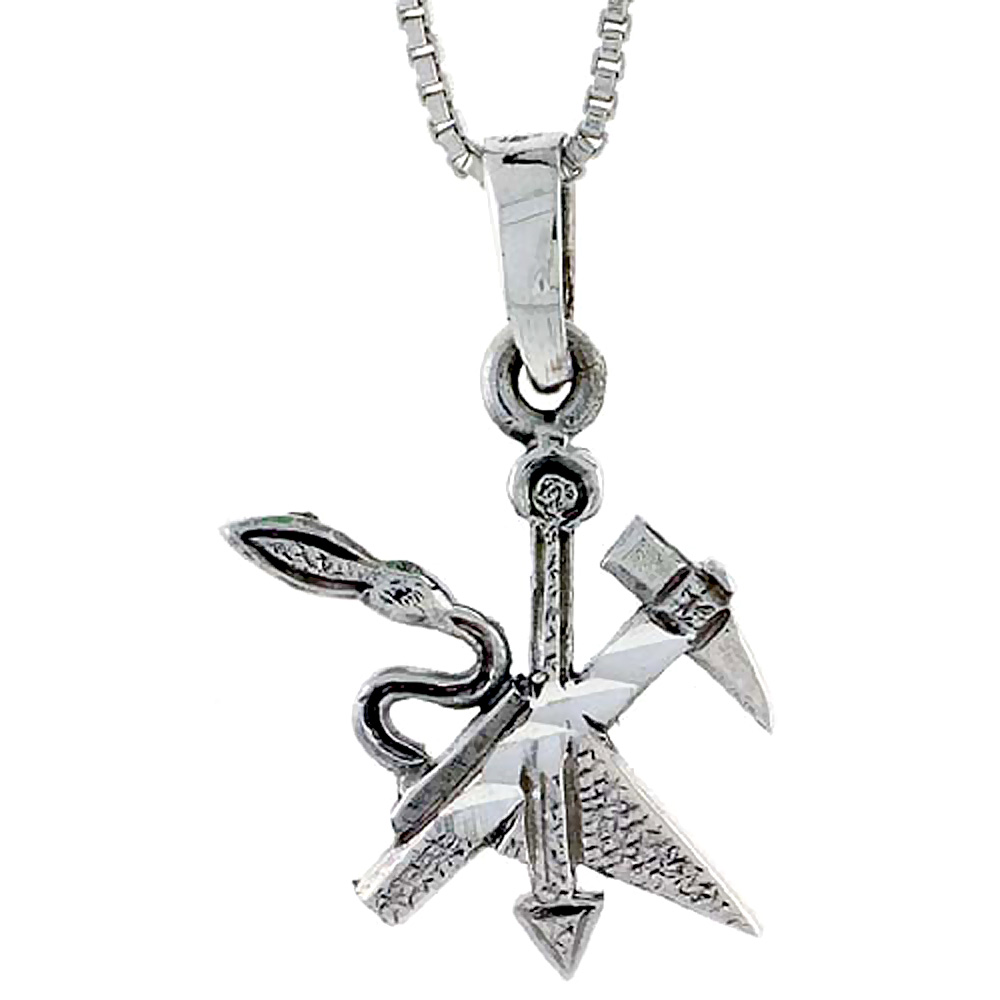 STERLING SILVER MASONRY TOOLS PENDANT 1 1/16 INCH TALL