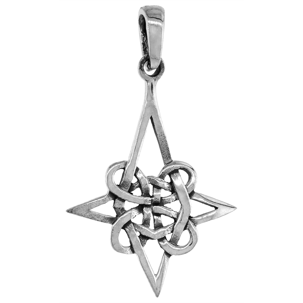 1 3/8 INCH STERLING SILVER QUATERNARY CELTIC KNOT PENDANT DIAMOND-CUT OXIDIZED FINISH NO CHAIN