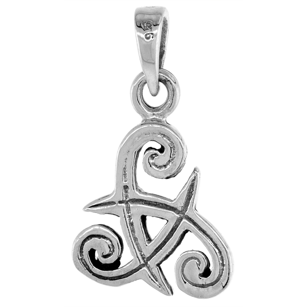 1 INCH STERLING SILVER TRISKELION CELTIC SYMBOL PENDANT DIAMOND-CUT OXIDIZED FINISH NO CHAIN