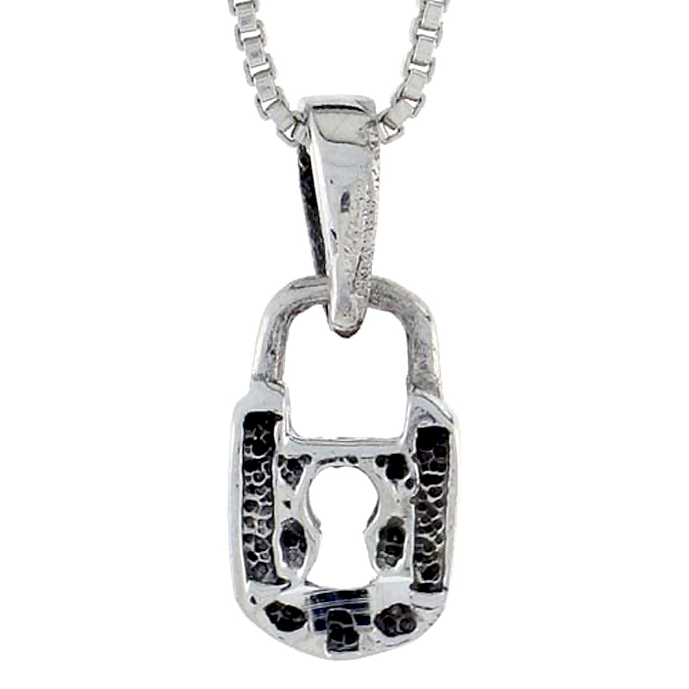STERLING SILVER PADLOCK PENDANT 1/2 INCH TALL