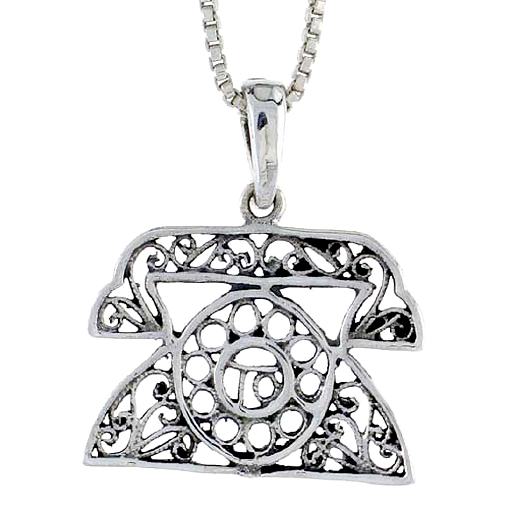 STERLING SILVER FILIGREE TELEPHONE PENDANT 1/2 INCH TALL