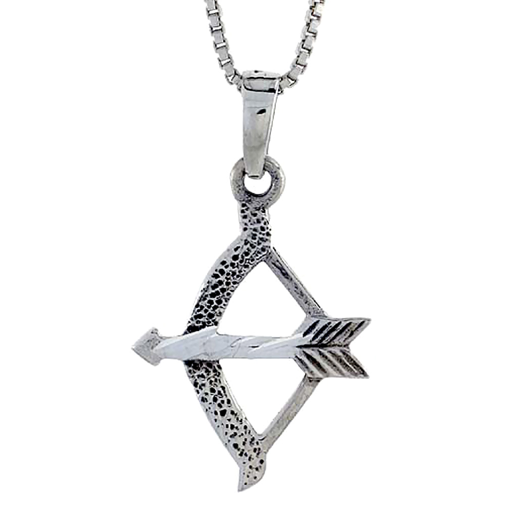 STERLING SILVER BOW AND ARROW PENDANT 3/4 INCH TALL