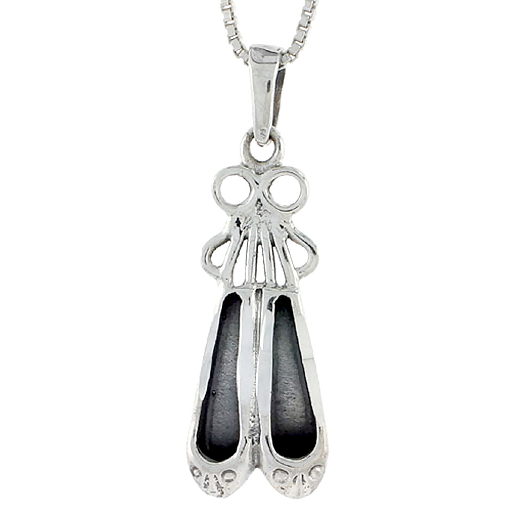 STERLING SILVER BALLET SHOES PENDANT 1 INCH TALL