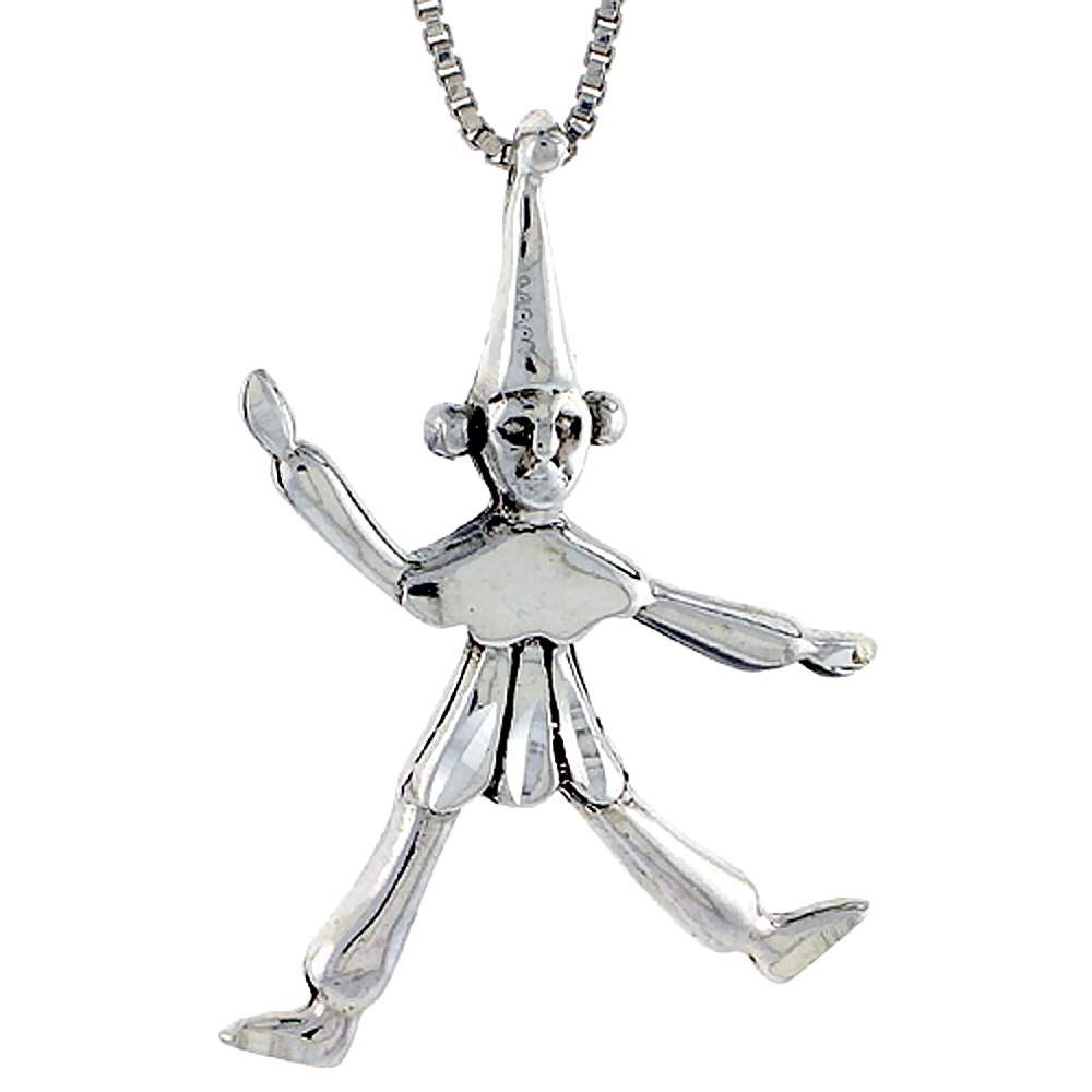 STERLING SILVER CLOWN PENDANT 1 1/4 INCH TALL