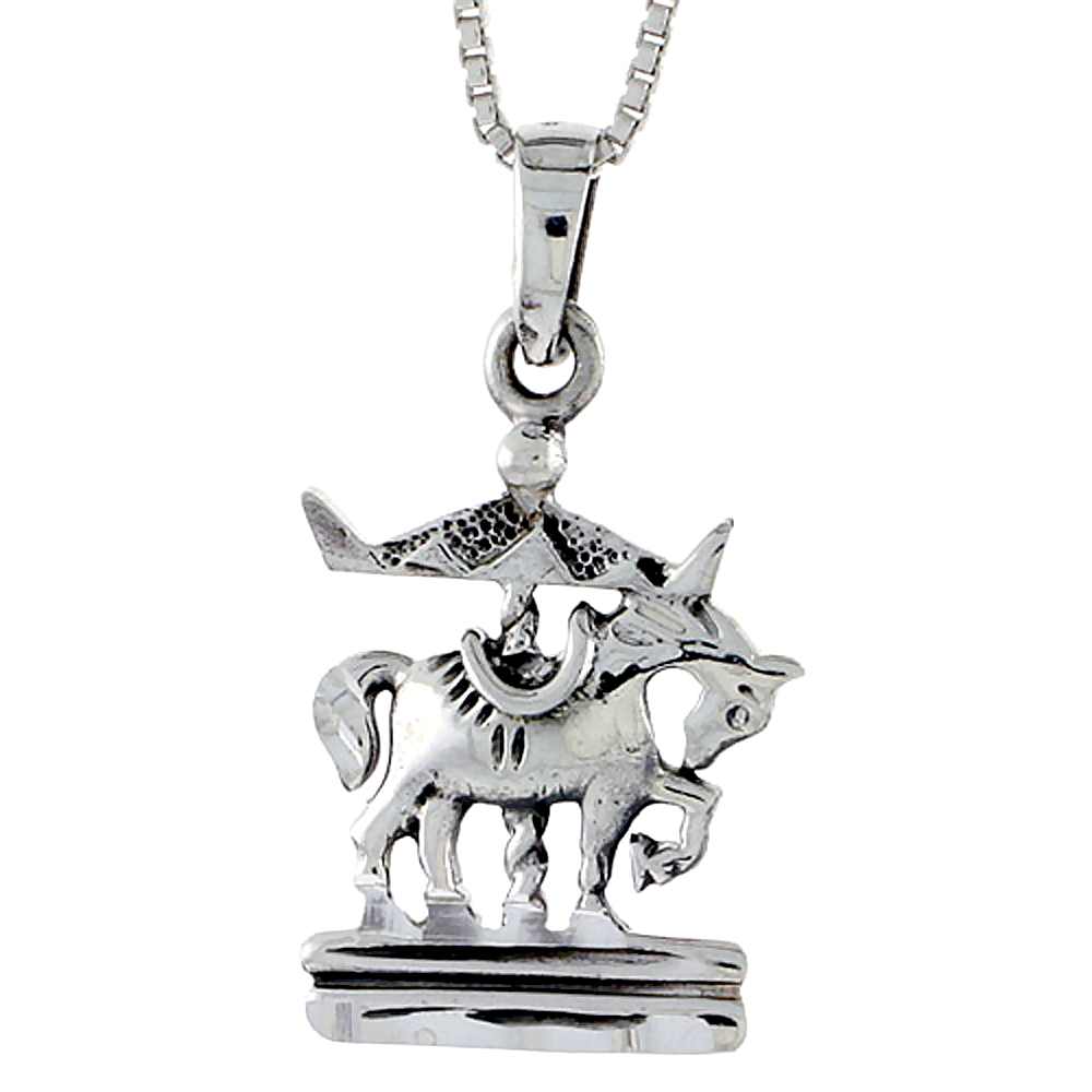 STERLING SILVER CAROUSEL HORSE PENDANT 3/4 INCH TALL