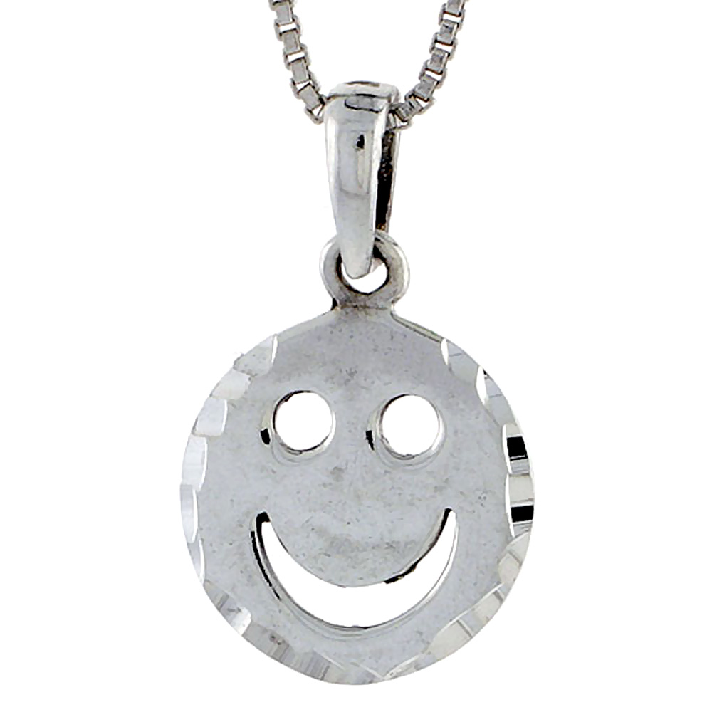 STERLING SILVER HAPPY FACE PENDANT 1/2 INCH TALL