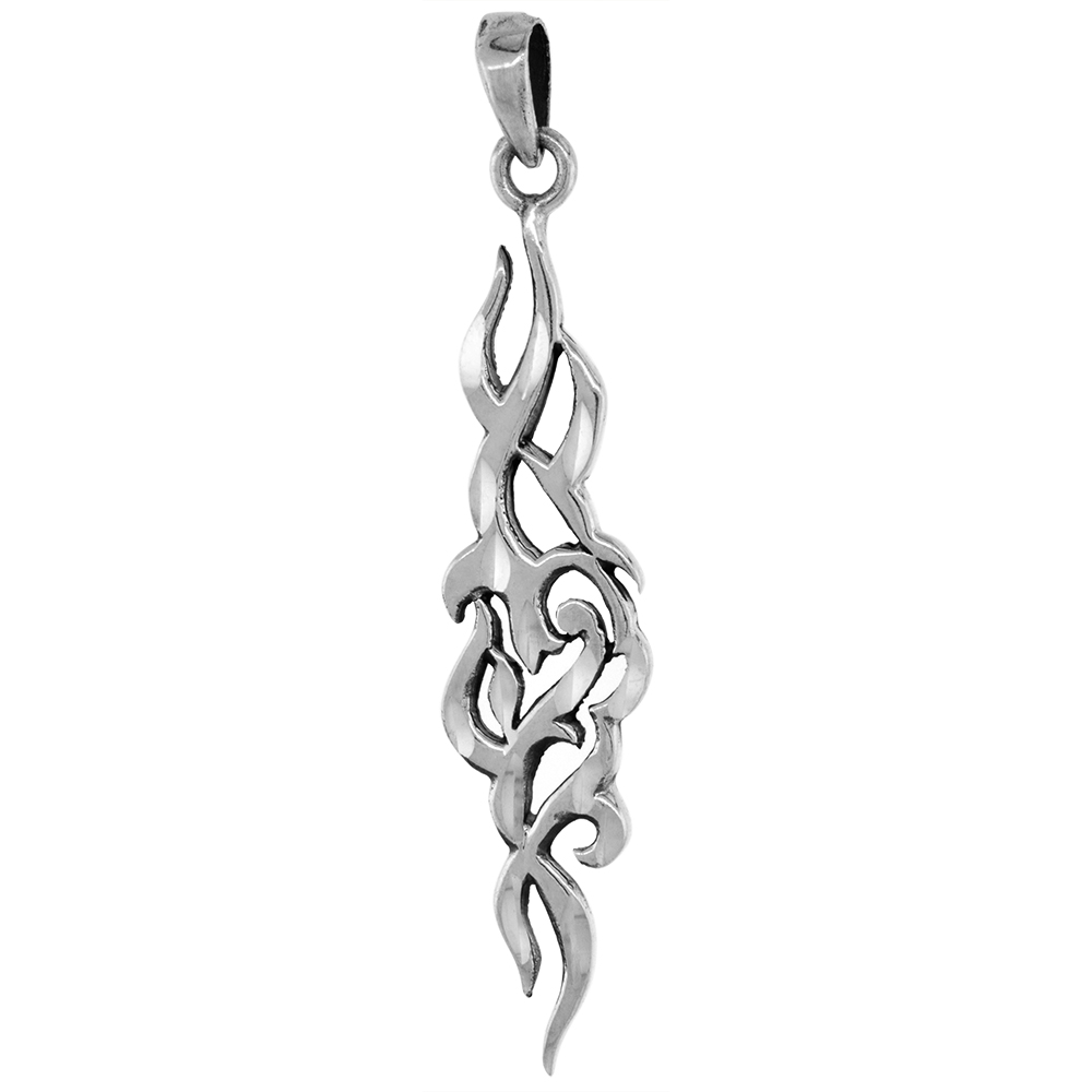 LARGE 2 5/8 INCH STERLING SILVER TRIBAL LINES PENDANT FOR MEN DIAMOND-CUT OXIDIZED FINISH NO CHAIN