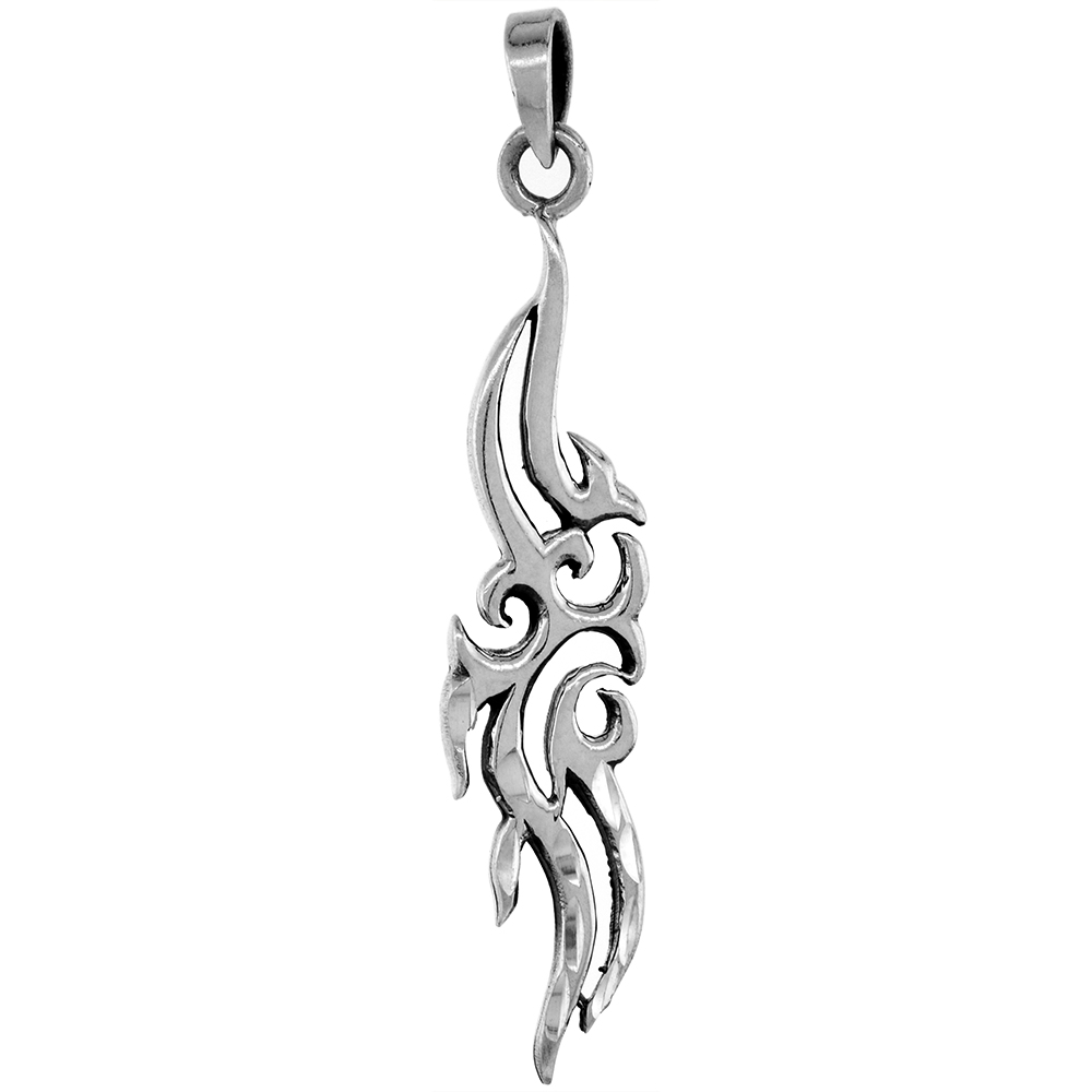 LARGE 2 5/16 INCH STERLING SILVER TRIBAL LINES PENDANT FOR MEN DIAMOND-CUT OXIDIZED FINISH NO CHAIN