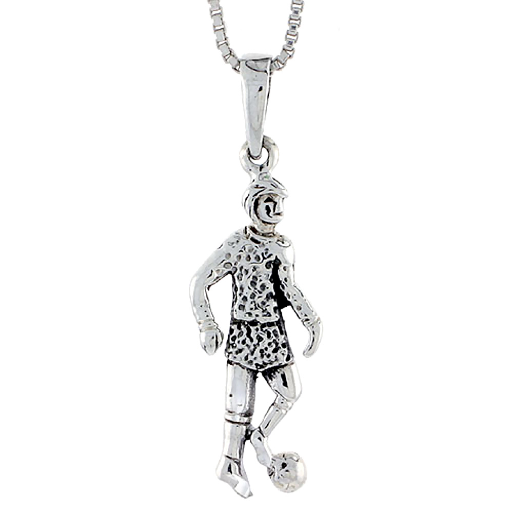 STERLING SILVER SOCCER PLAYER PENDANT 1 1/4 INCH TALL