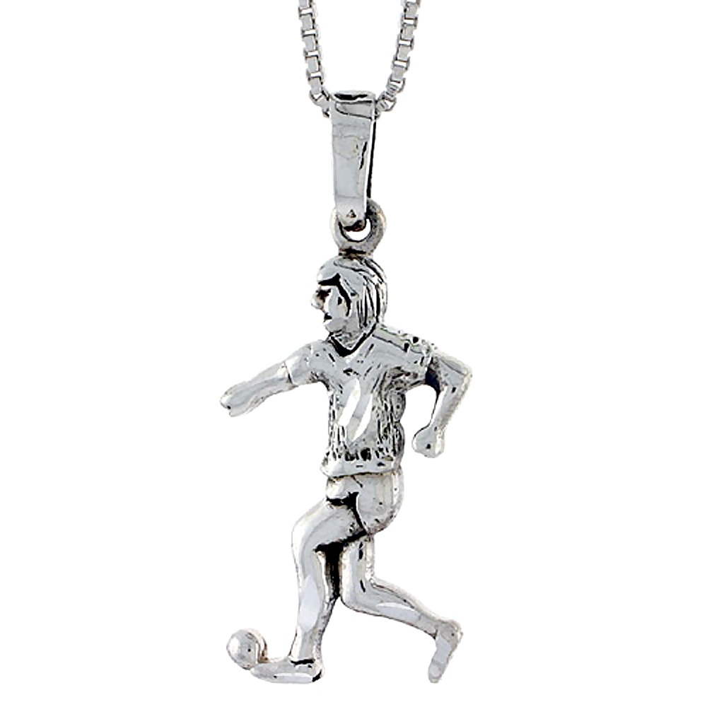 STERLING SILVER SOCCER PLAYER PENDANT 1 1/4 INCH TALL