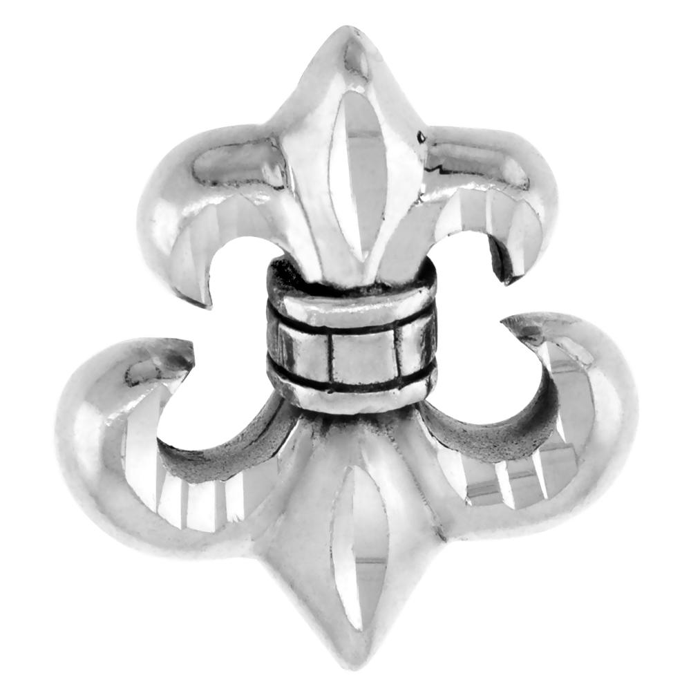 LARGE 1 1/16 INCH STERLING SILVER UPSIDE-DOWN FLEUR DE LIS PENDANT DIAMOND-CUT OXIDIZED FINISH NO CHAIN