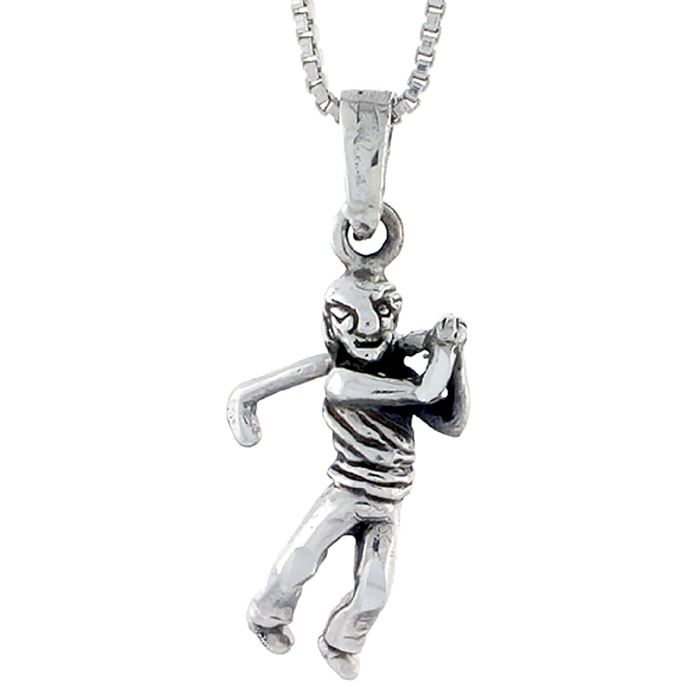 STERLING SILVER LADY GOLFER PENDANT 1 INCH TALL