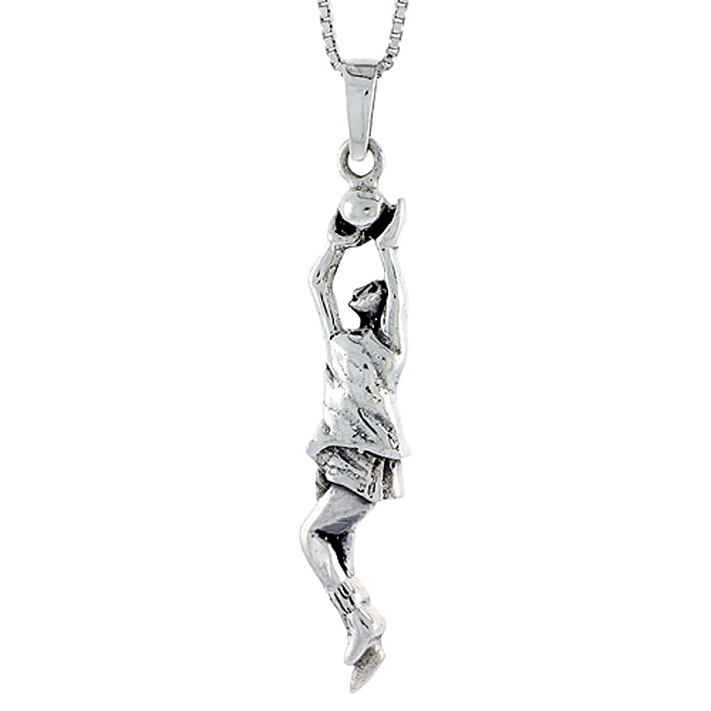STERLING SILVER BASKETBALL PENDANT 2 3/8 INCH TALL