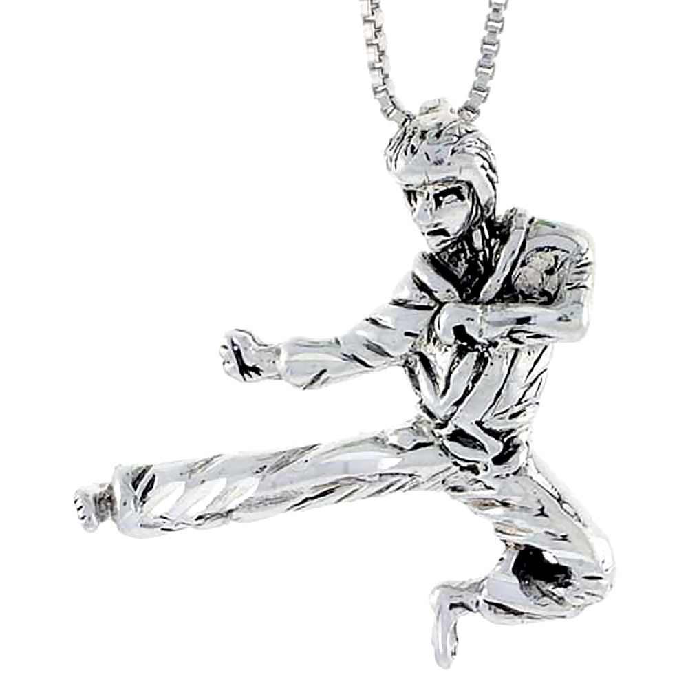 STERLING SILVER JUDO / KARATE PENDANT 1 1/8 INCH TALL