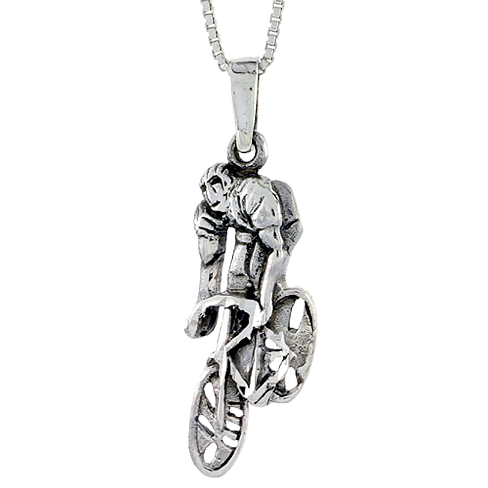 STERLING SILVER CYCLIST PENDANT 1 1/16 INCH TALL