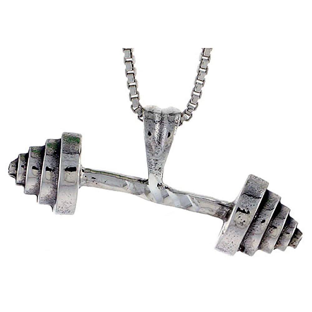 STERLING SILVER BARBELL PENDANT 1 1/4 INCH WIDE