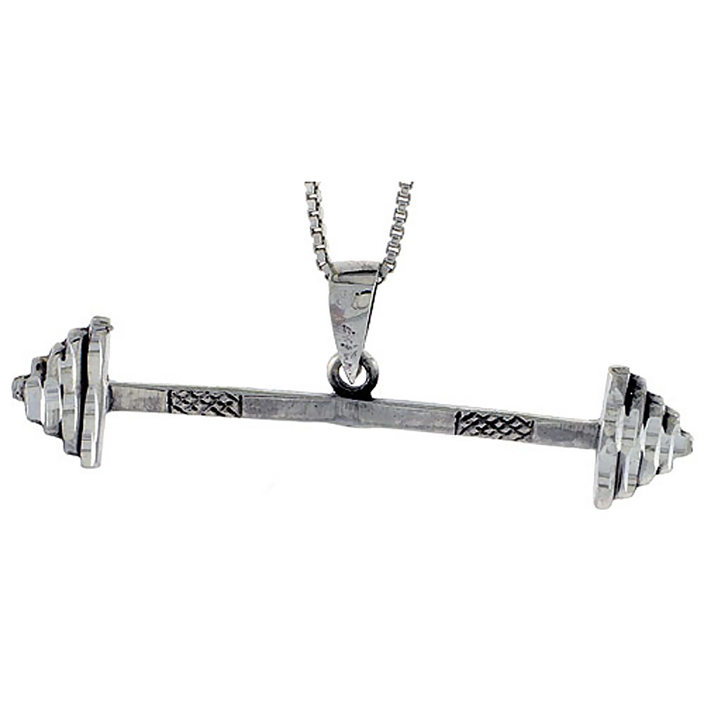 STERLING SILVER BARBELL PENDANT 2 1/2 INCH WIDE