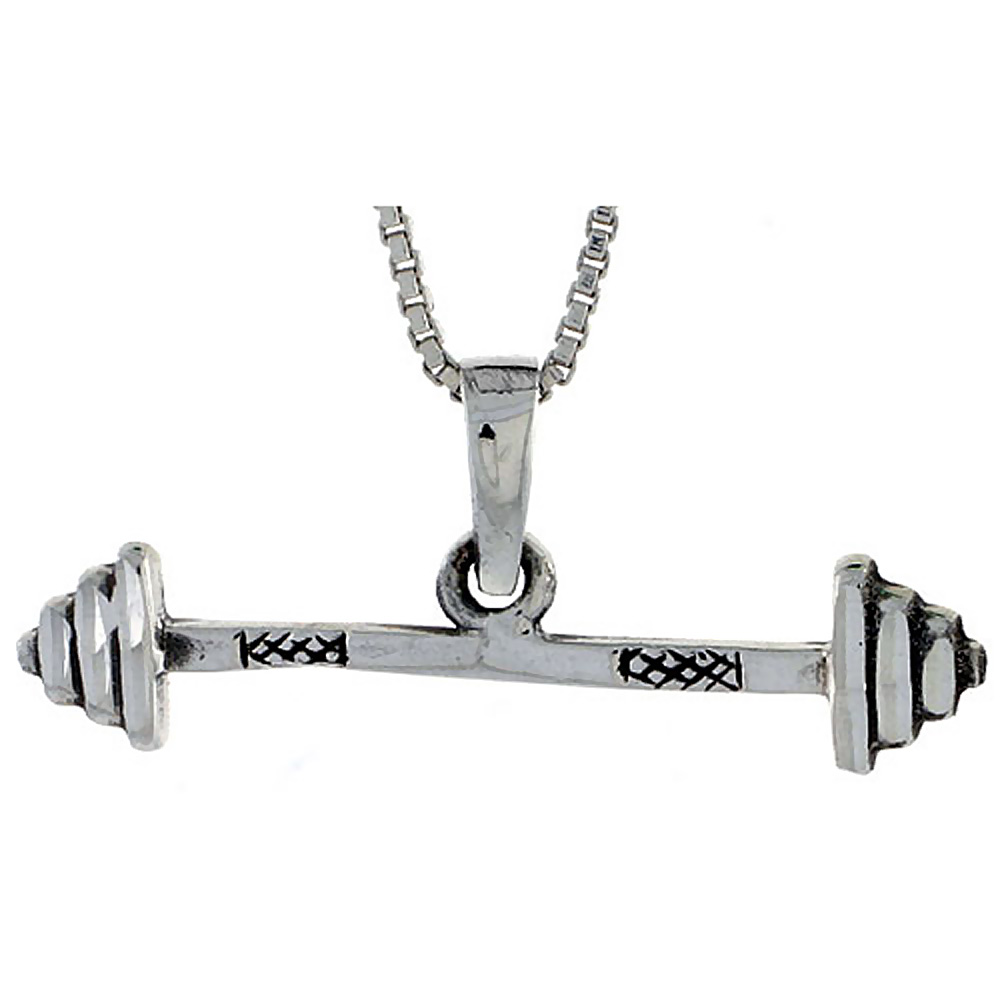 STERLING SILVER BARBELL PENDANT 1 3/8 INCH WIDE