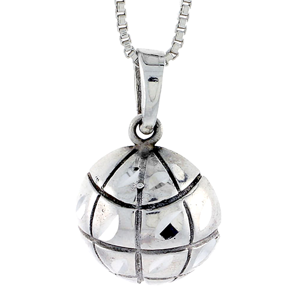 STERLING SILVER BASKETBALL PENDANT 7/8 INCH