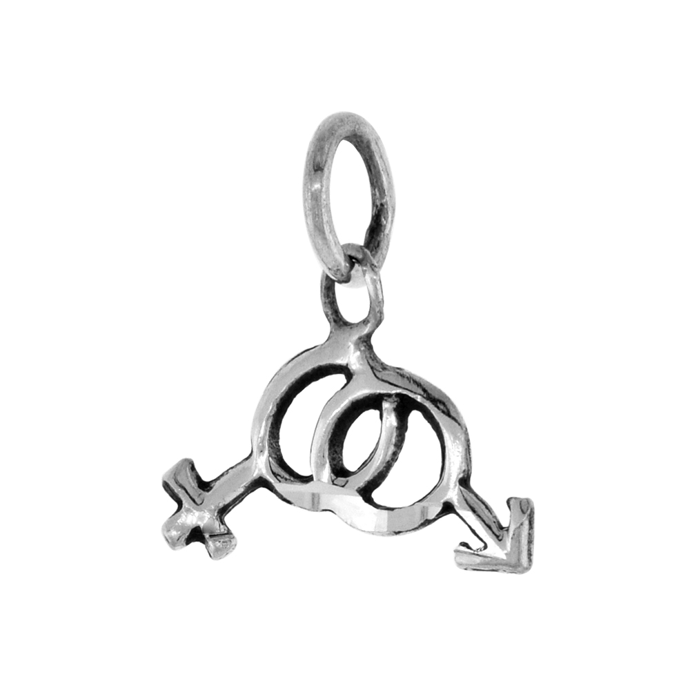 TINY 3/8 INCH STERLING SILVER MALE/FEMALE SIGN PENDANT FOR WOMEN DIAMOND-CUT OXIDIZED FINISH NO CHAIN