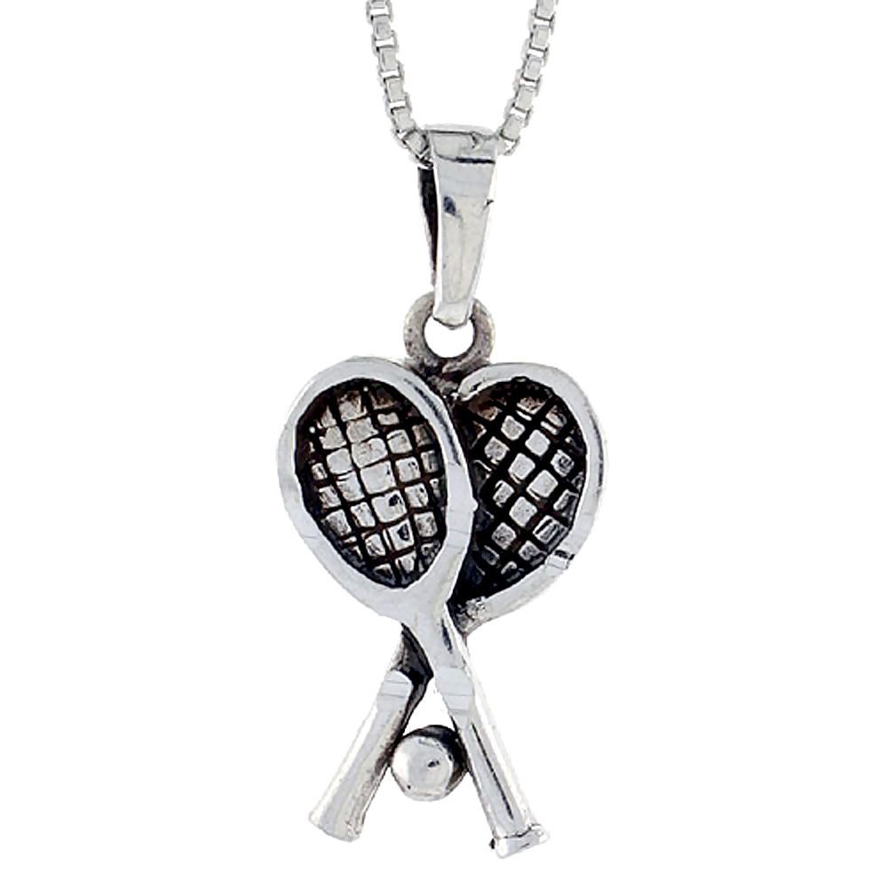 STERLING SILVER TENNIS RACQUET PENDANT 1 1/4 INCH