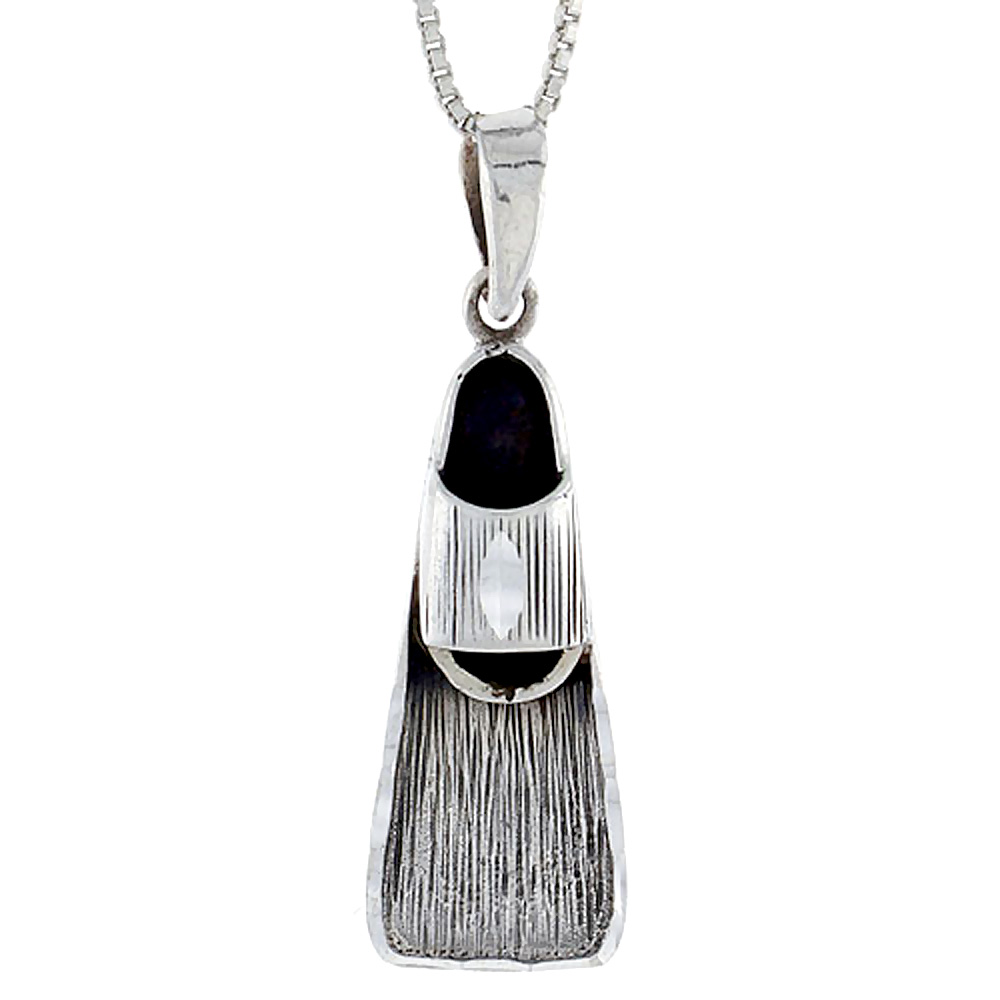 STERLING SILVER DIVING FIN PENDANT 1 3/8 INCH