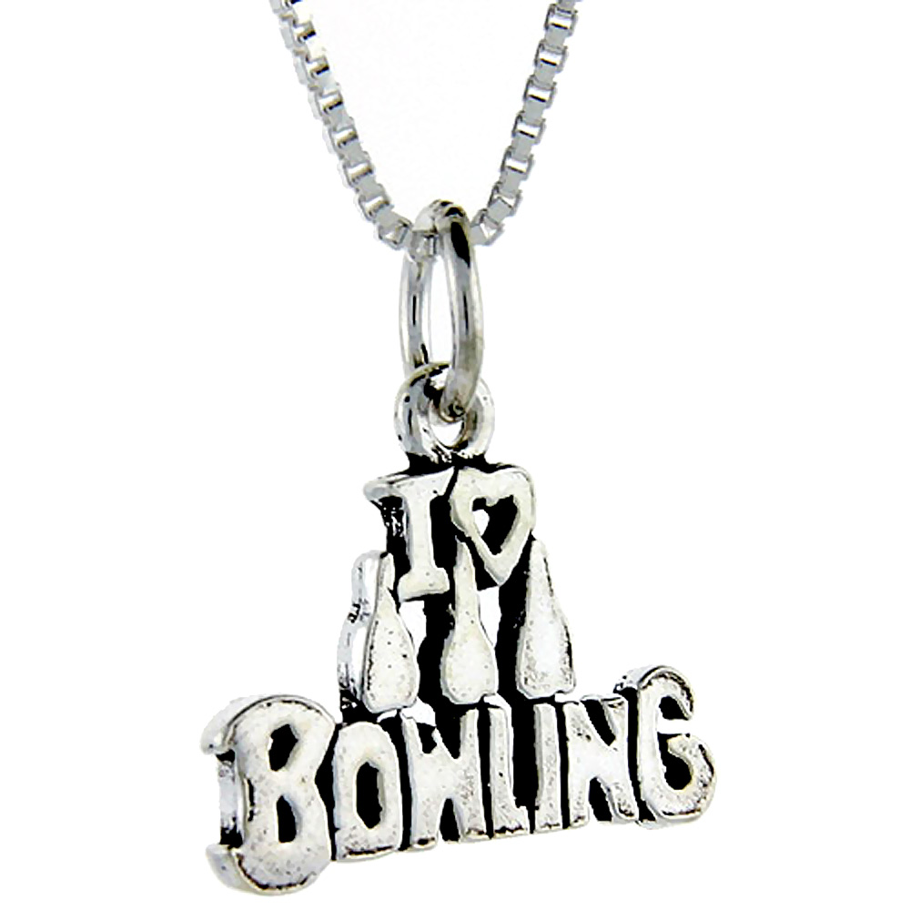 STERLING SILVER BOWLING WORD PENDANT TALKING CHARM FOR WOMEN AND MEN 1 INCH WIDE