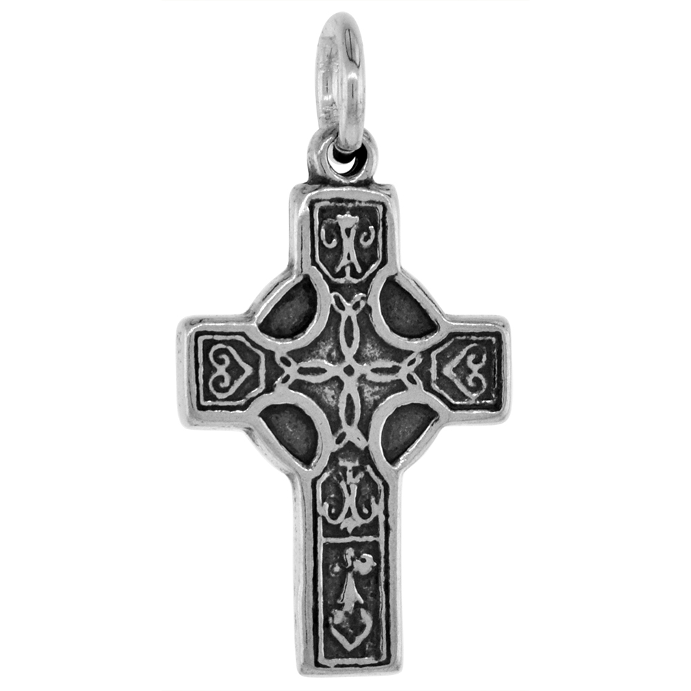 1 INCH STERLING SILVER TRINITY CENTER CELTIC CROSS PENDANT HIGH CROSS FOR MEN DIAMOND-CUT OXIDIZED FINISH NO CHAIN