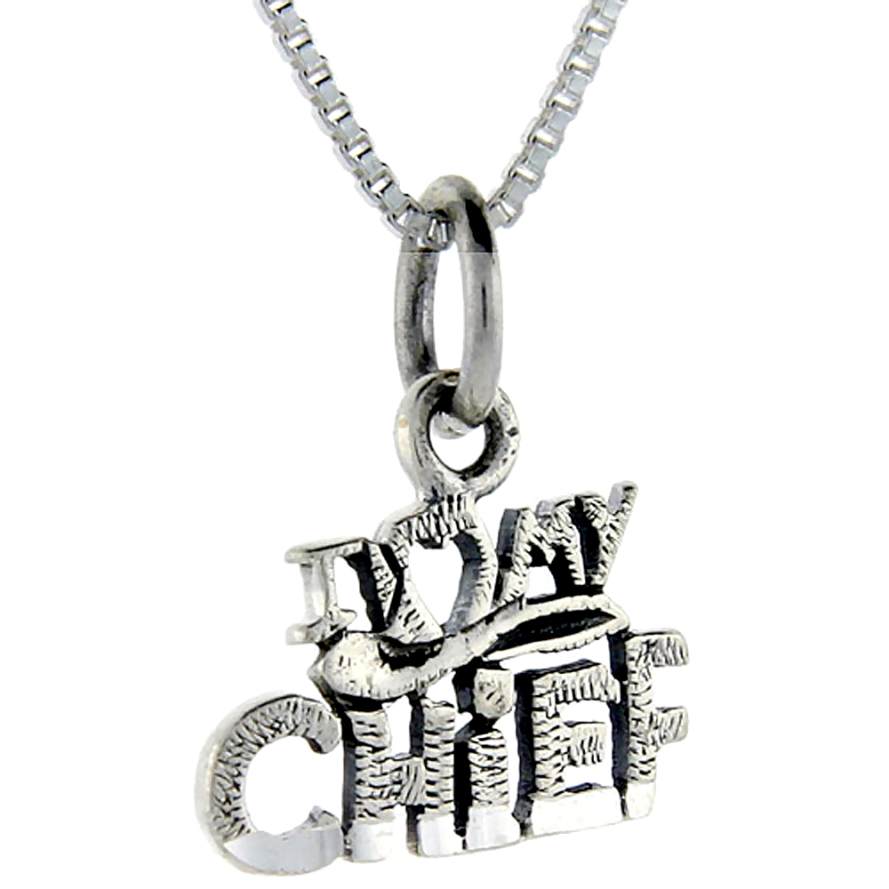 STERLING SILVER I LOVE MY CHIEF WORD PENDANT TALKING CHARM FOR WOMEN AND MEN 1 INCH WIDE
