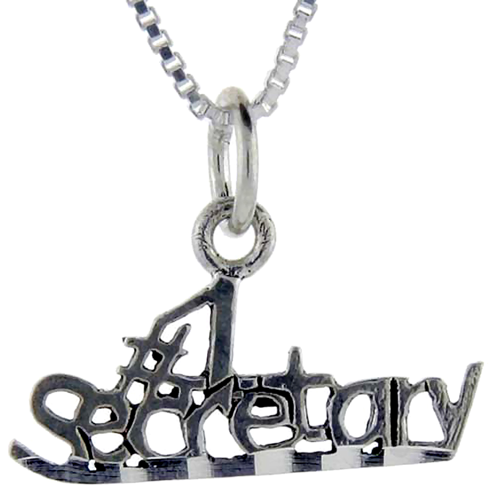 STERLING SILVER NUMBER 1 SECRETARY WORD PENDANT TALKING CHARM FOR WOMEN AND MEN 1 INCH WIDE