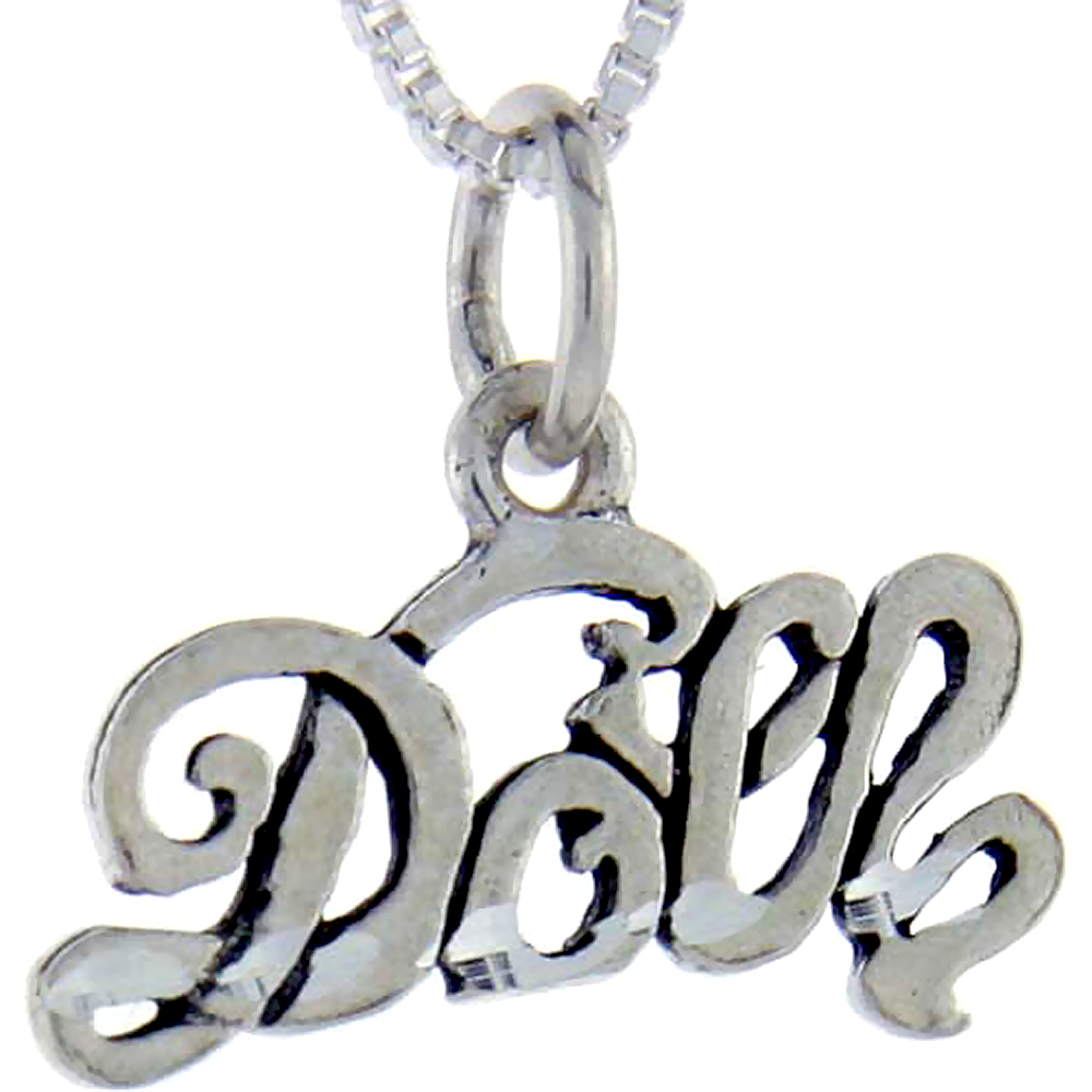 STERLING SILVER DOLL WORD PENDANT TALKING CHARM FOR WOMEN AND MEN 1 INCH WIDE