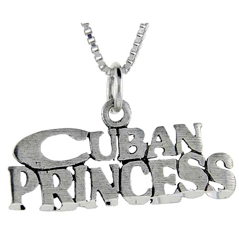 STERLING SILVER CUBAN PRINCESS WORD PENDANT TALKING CHARM FOR WOMEN AND MEN 1 INCH WIDE