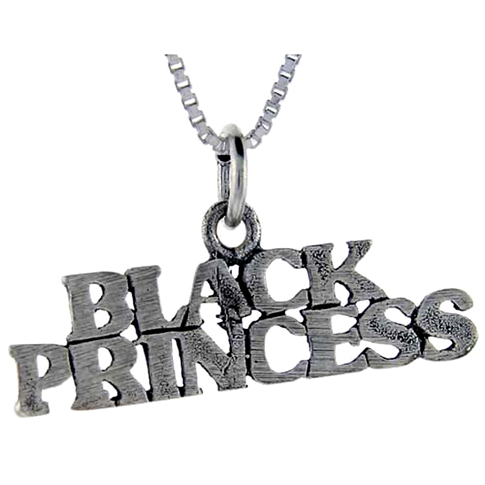 STERLING SILVER BLACK PRINCESS WORD PENDANT TALKING CHARM FOR WOMEN AND MEN 1 INCH WIDE