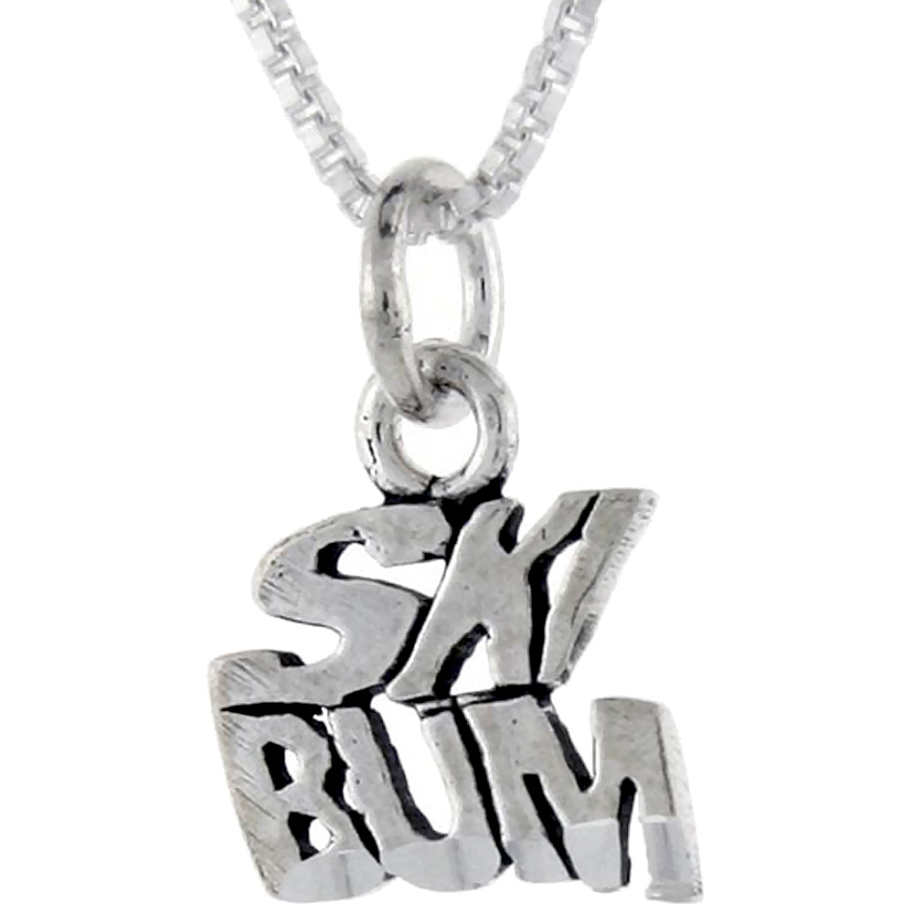 STERLING SILVER SKI BUM WORD PENDANT TALKING CHARM FOR WOMEN AND MEN 1 INCH WIDE