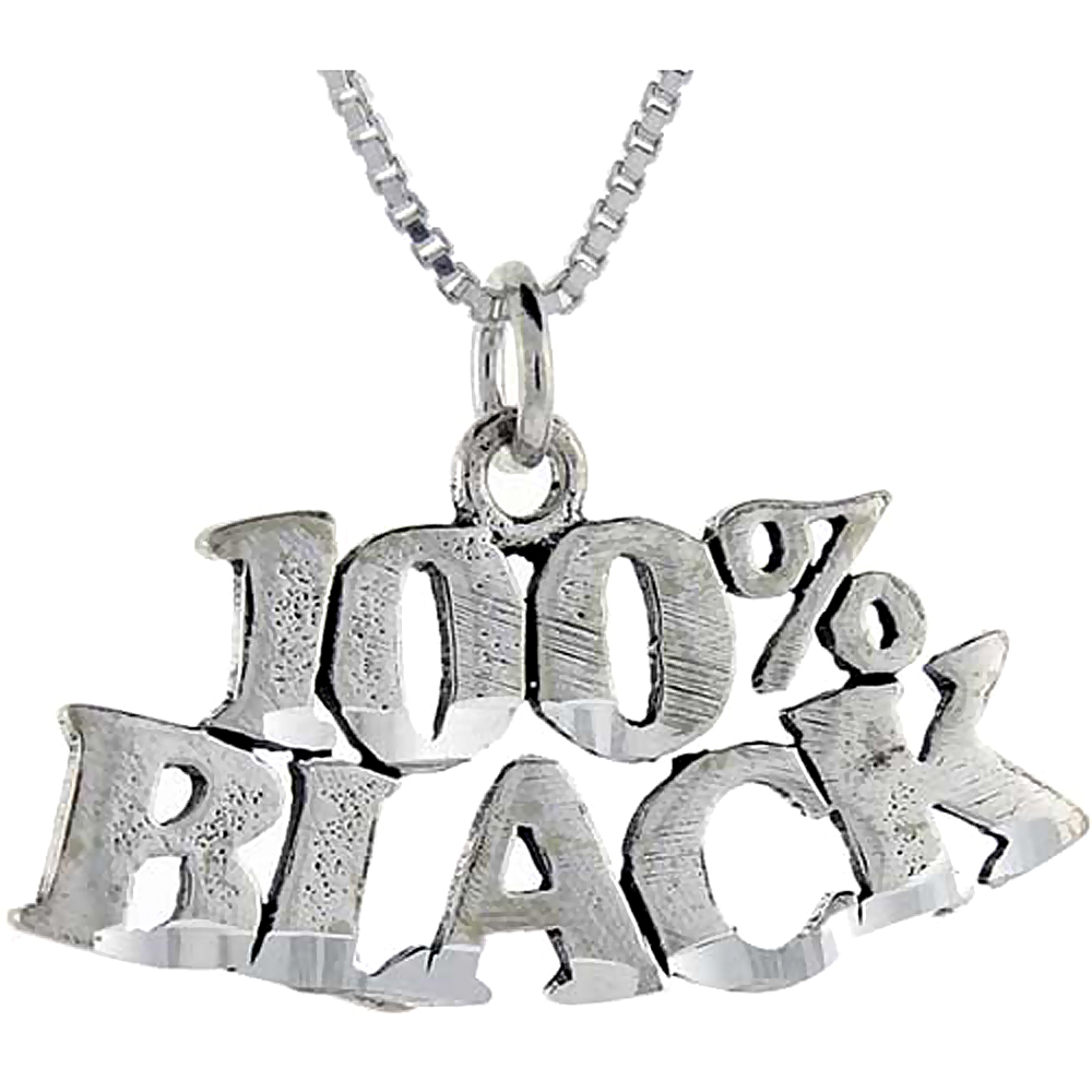 STERLING SILVER 100% BLACK WORD PENDANT TALKING CHARM FOR WOMEN AND MEN 1 INCH WIDE