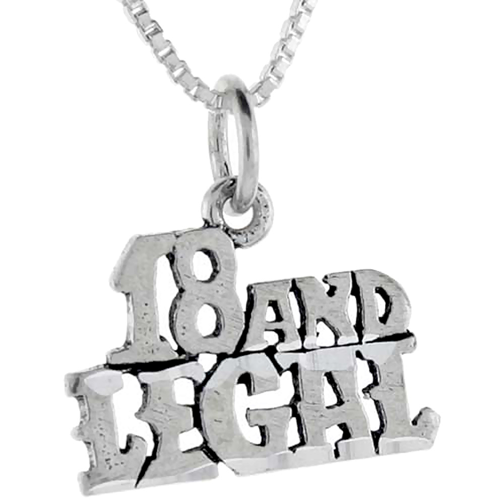 STERLING SILVER 18 AND LEGAL WORD PENDANT TALKING CHARM FOR WOMEN AND MEN 1 INCH WIDE