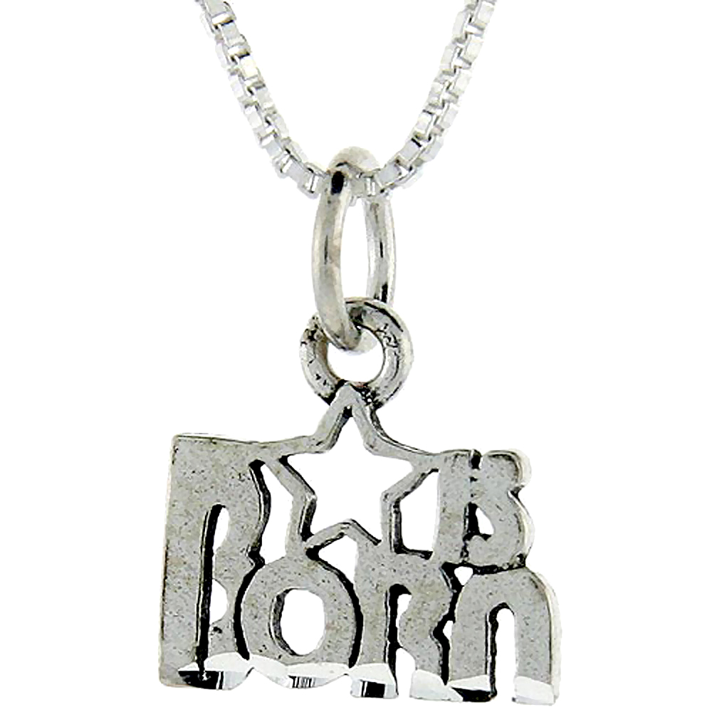 STERLING SILVER STAR IS BORN WORD PENDANT TALKING CHARM FOR WOMEN AND MEN 1 INCH WIDE