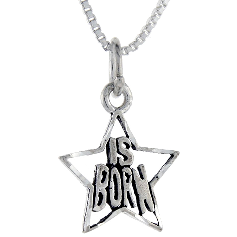 STERLING SILVER STAR IS BORN WORD PENDANT TALKING CHARM FOR WOMEN AND MEN 1 INCH WIDE