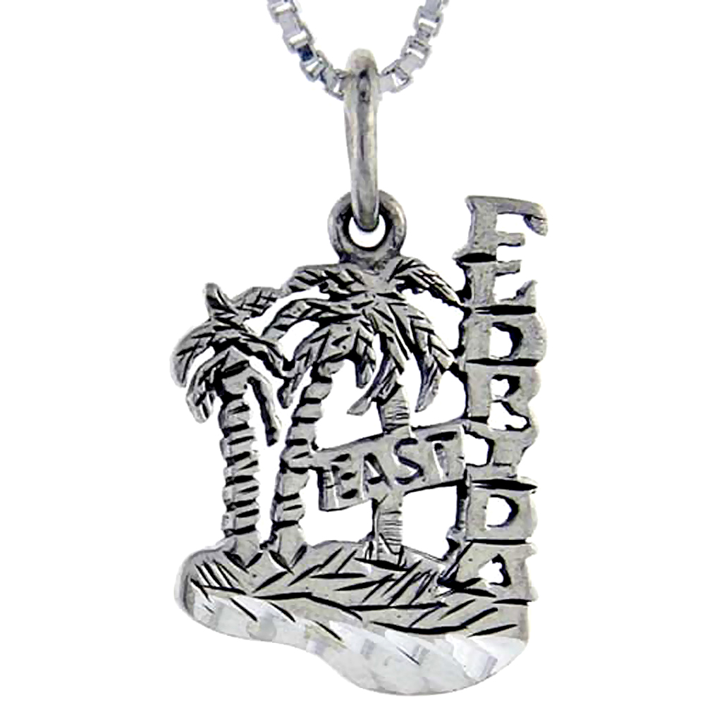 STERLING SILVER FLORIDA EAST WORD PENDANT TALKING CHARM FOR WOMEN AND MEN 1 INCH WIDE