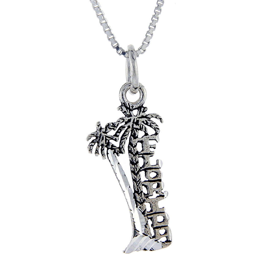 STERLING SILVER FLORIDA WORD PENDANT TALKING CHARM FOR WOMEN AND MEN 1 INCH WIDE